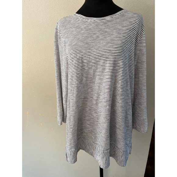 Lands' End Tops - LANDS END Tunic Top Striped Crew Neck Women L White Black Casual Long Sleeve